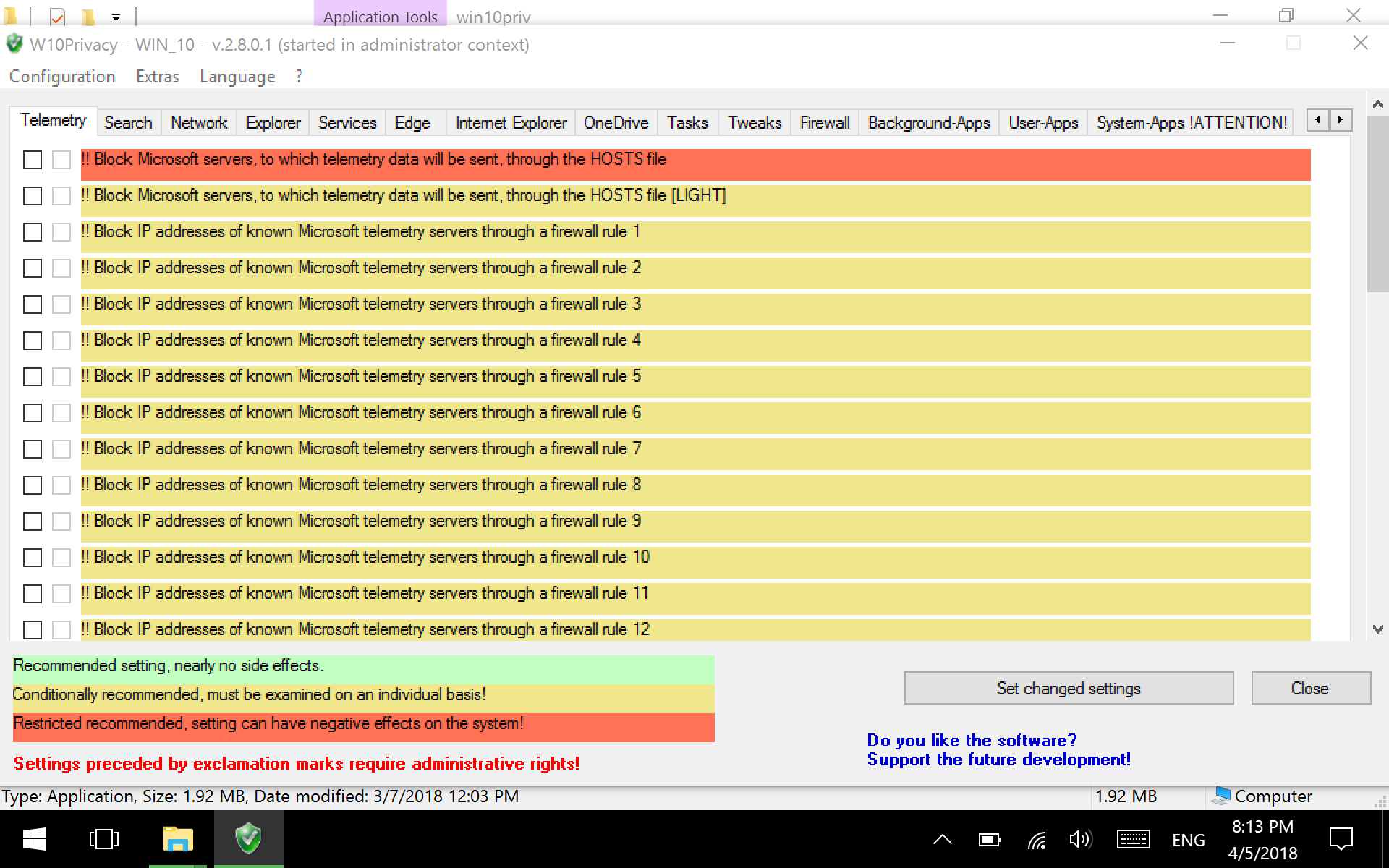  A screenshot of W10Privacy.